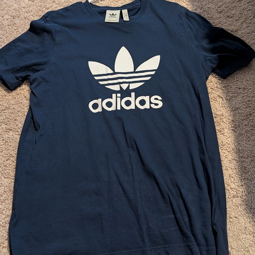 Adidas Men's Dark Blue Tee with White Logo